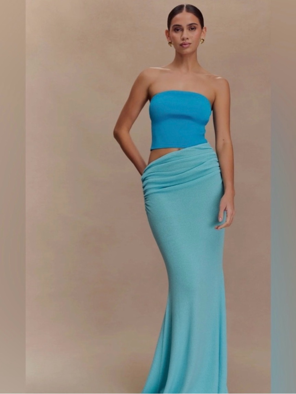 Jasiel strapless knit maxi dress-cyan blue